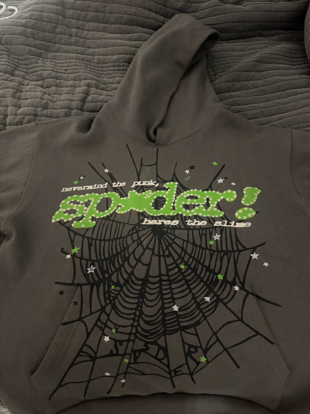 Spider Graphic Hoodie - Green on Charcoal